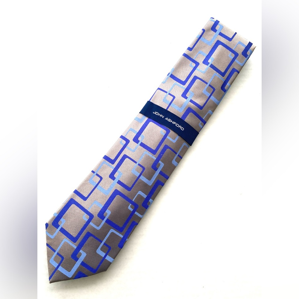 John Ashford Grey Geometric Silk Necktie NWT